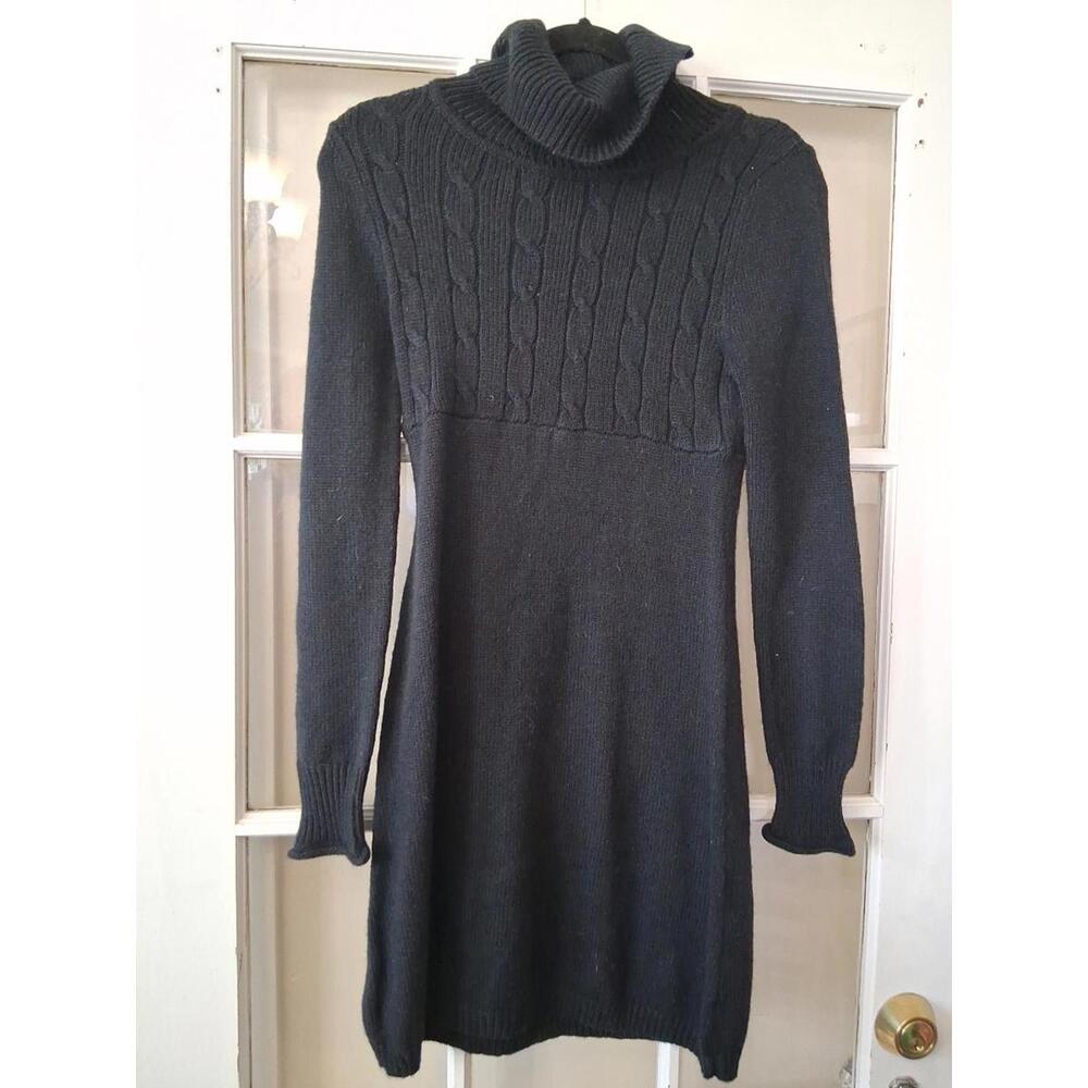 SO  Black Ribbed Turtleneck Long Sleeve Dress Size Medium L1